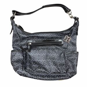 Giani Bernini Black Monogram Shoulder Bag Multi Pocket Nylon Purse